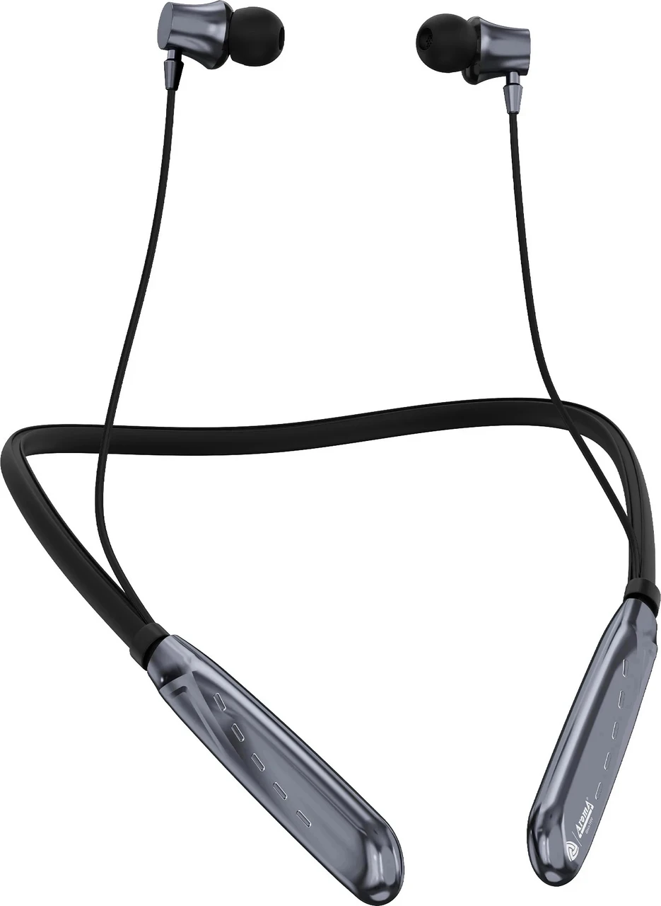 Aroma NB119 Titanium Pro Upto 100 Hr Playtime*,ENC,Fast Charging,Dual Pairing Neckband Bluetooth Headset (Chrome Black, In the Ear)